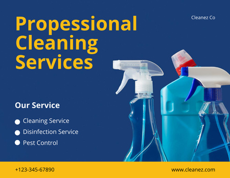 Highly Qualified Cleaning Services Offer With Sprays Flyer 8.5x11in Horizontal Πρότυπο σχεδίασης
