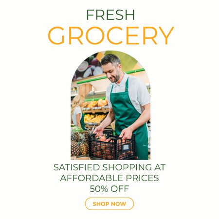 Fresh Groceries In Supermarket With Discount Instagram Design Template