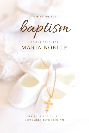 Baptism Announcement with Baby Shoes Invitation 6x9in Design Template