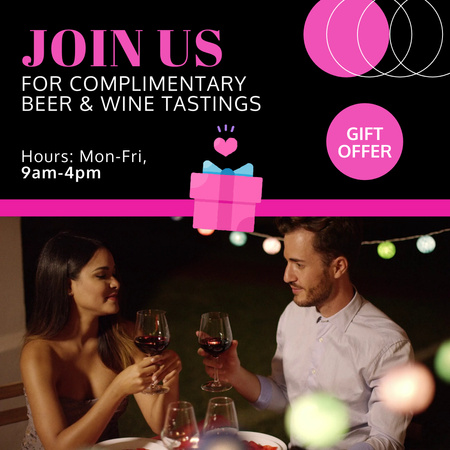 Complimentary Beer And Wine Tastings As Present Offer Animated Post Design Template