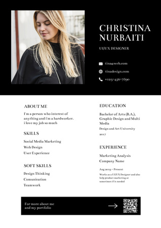 Női webdesigner készségei és tapasztalatai Resume tervezősablon