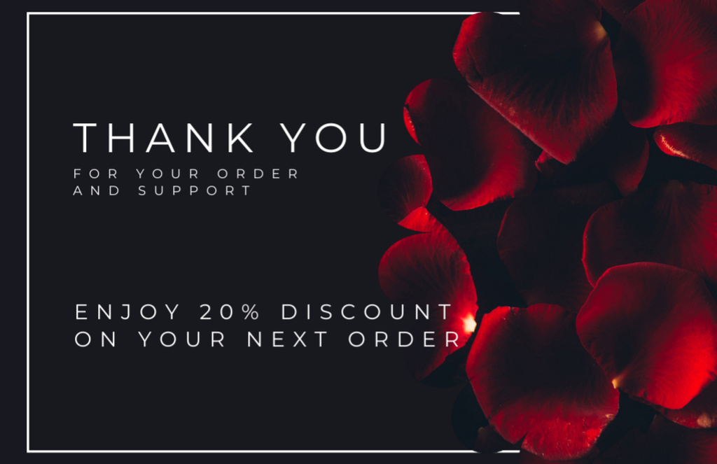 Platilla de diseño Message Thank You For Your Order and Support Text with Red Rose Petals Thank You Card 5.5x8.5in