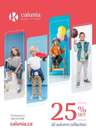 Kids Clothes Sale with Children in Pretty Outfits Poster Design Template