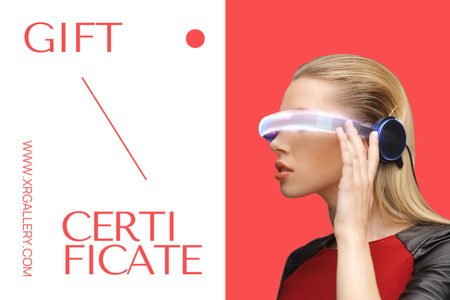Sanal gerçeklik gözlüklü kadın Gift Certificate Tasarım Şablonu