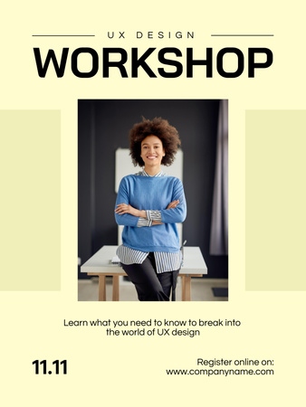 Web Design Workshop Announcement with Happy Woman Poster US Design Template