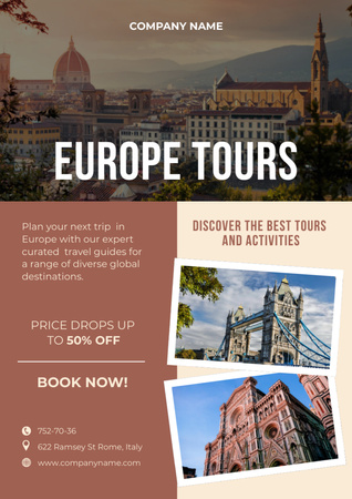 Travel Tour Offer to Europe Poster A3 Design Template