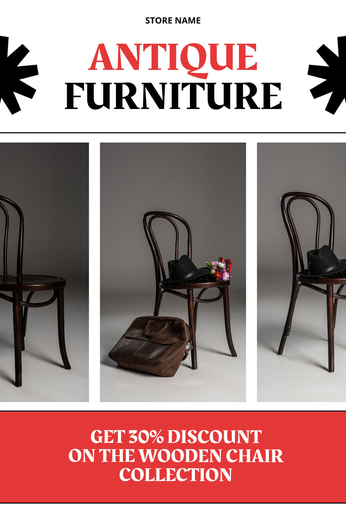 Plantilla de diseño de Historic Wooden Chair Collection Sale Offer Pinterest 