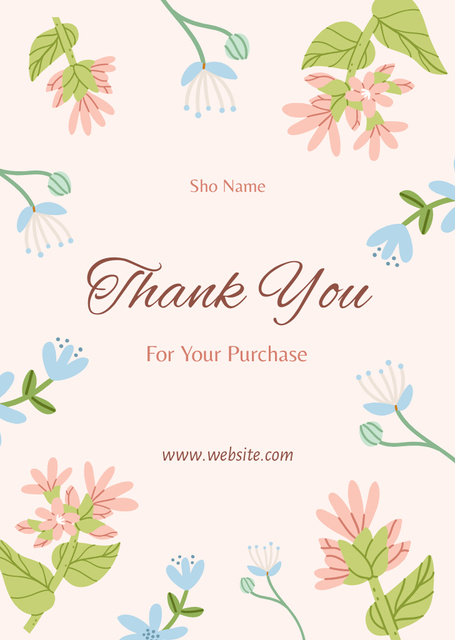 Thanks for Purchase on Beige Floral Pattern Postcard A6 Verticalデザインテンプレート