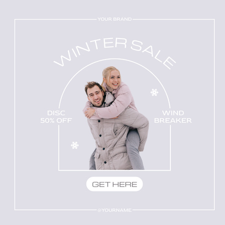 Winter Sale Announcement with Young Couple Instagram Design Template