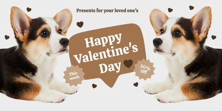 Valentine's Day Discount Offer with Cute Corgi Twitter Design Template