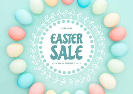 Easter Sale Announcement with Composition of Colorful Easter Eggs Card Design Template