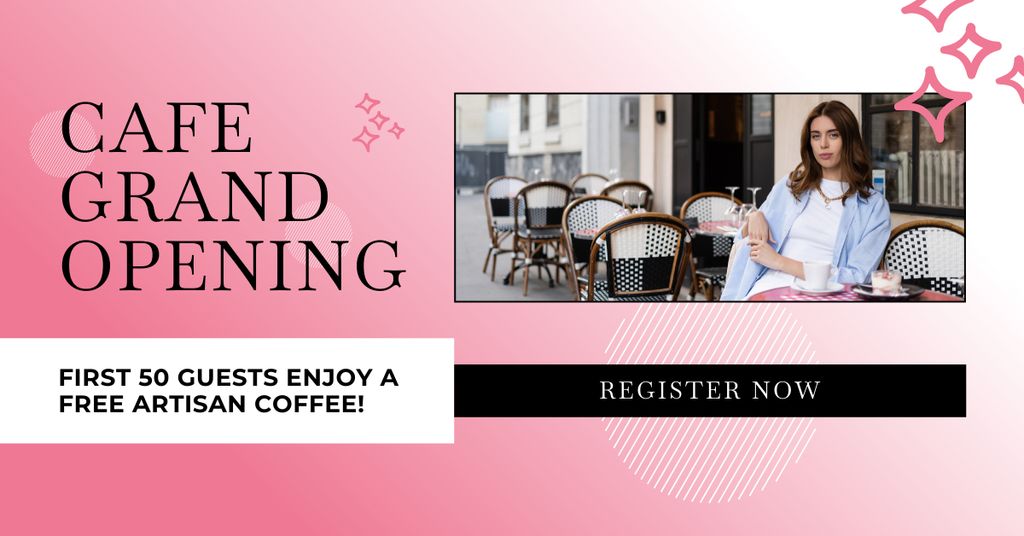 Charming Cafe Grand Opening With Artisan Coffee Offer Facebook AD Πρότυπο σχεδίασης