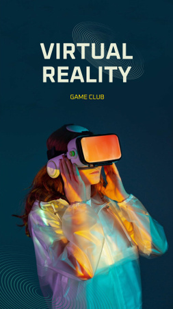 Designvorlage virtual-reality-spiel club-werbung mit frau in brille für Instagram Story