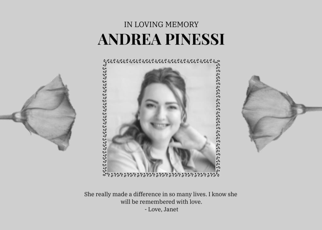 Template di design In Loving Memory of Woman With Gray Flowers Postcard 5x7in