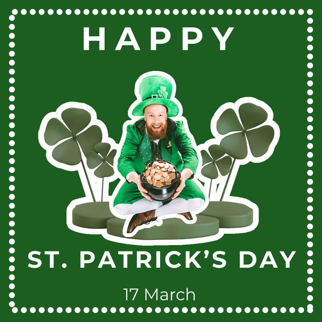Plantilla de diseño de Happy St. Patrick's Day Party with Bearded Man on Green Pattern Instagram 