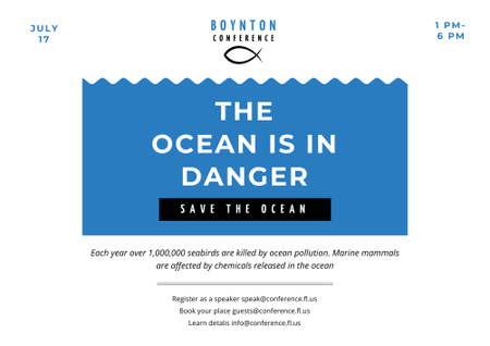 Eco Conference about Ocean Problems on Blue Poster B2 Horizontal Design Template