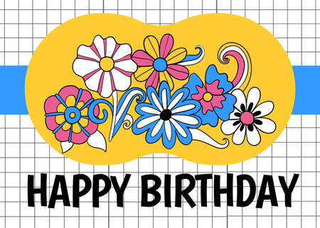 Designvorlage Geburtstagsgruß mit Cartoon-Blumen für Postcard 5x7in