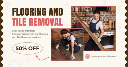 Services of Flooring and Tile Remover with Woman Repairman Facebook AD Design Template