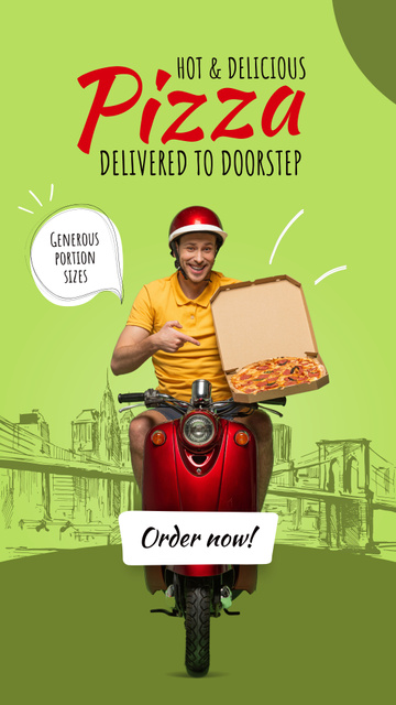 Hot Pizza Delivery Service With Motorbike Instagram Video Story – шаблон для дизайну