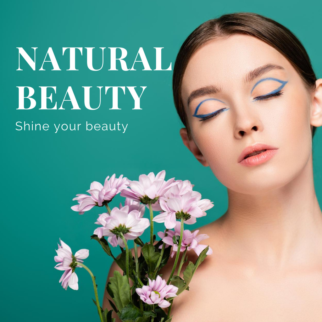 Woman in Tender Makeup With Flowers Bouquet Instagram – шаблон для дизайна