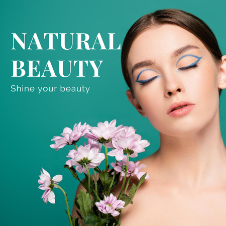 Woman in Tender Makeup With Flowers Bouquet Instagram Design Template