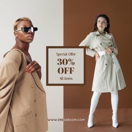 Fashion Sale Ad with Stylish Diverse Women Instagram Design Template