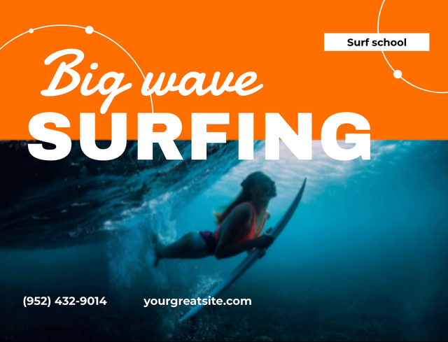 Designvorlage Surf School Ad in Orange für Postcard 4.2x5.5in