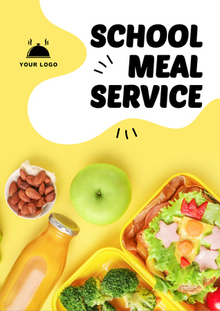 Plantilla de diseño de School Food Ad with Lunchbox and Juice Bottle Flyer A4 