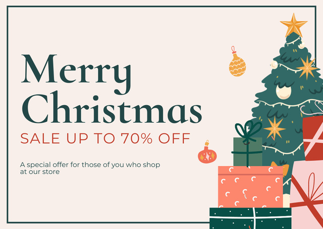Christmas Sale Retro Illustrated Offer Card Design Template
