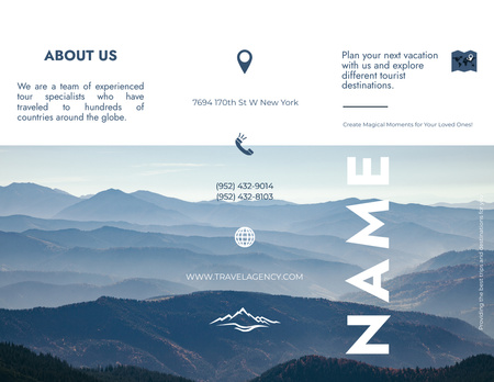 Ontwerpsjabloon van Brochure 8.5x11in van Serviceaanbieding reisbureau met uitzicht op de bergen