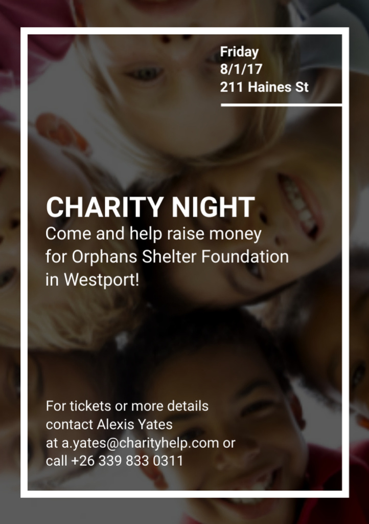 Charity Night Announcement with Happy Kids Flyer A7 Design Template