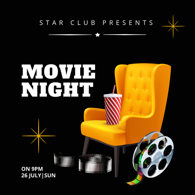 Movie Night Announcement with Yellow Chair Instagram tervezősablon