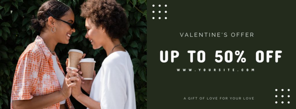 Plantilla de diseño de Valentine's Day Discount Offer with Lesbian Couple Facebook cover 