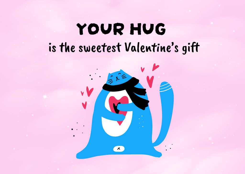 Plantilla de diseño de Valentine's Day Greeting with Cute Cat Postcard 