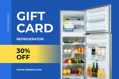 Ontwerpsjabloon van Gift Certificate van Advertentie voor keukenapparatuur met open koelkast vol met ander voedsel