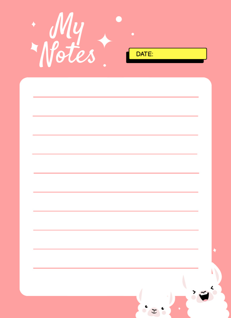 Pink Planner with Cute Alpacas Notepad 4x5.5in Tasarım Şablonu