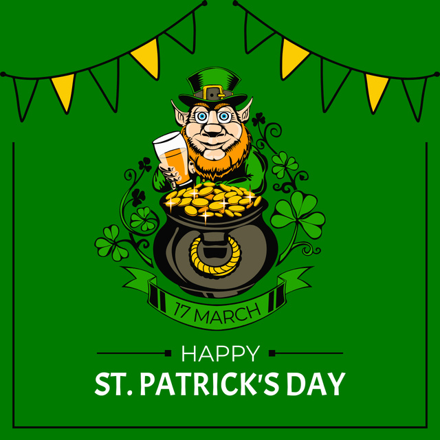Happy St. Patrick's Day Greetings With Red Haired Bearded Man Instagramデザインテンプレート