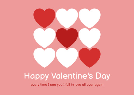 Valentine's Day Greeting with Cute White and Red Hearts Card Design Template