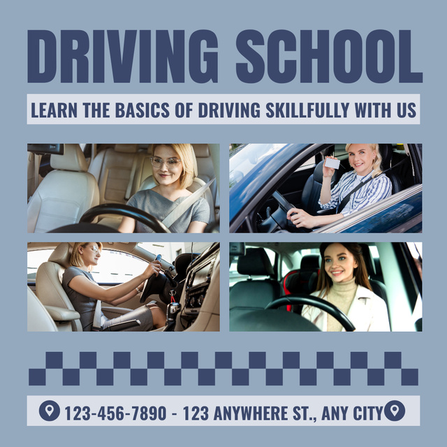 Offering To Learn Basics At Driving School Instagram Tasarım Şablonu