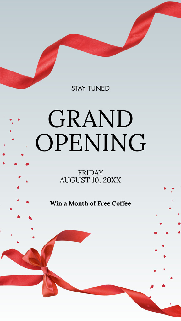 Ribbon Cutting Ceremony With Coffee Promo Due Grand Opening Instagram Story Modelo de Design