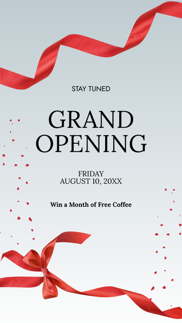 Ribbon Cutting Ceremony With Coffee Promo Due Grand Opening Instagram Story Design Template