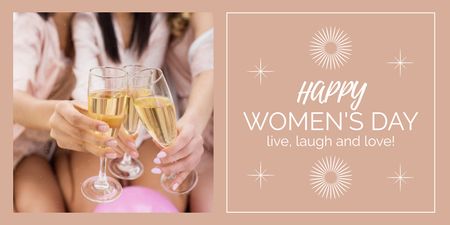 Dia Internacional da Mulher com mulheres bebendo champanhe Twitter Modelo de Design