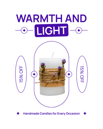 Modèle de visuel Remise sur les bougies faites à la main avec une lueur chaude - Instagram Post Vertical