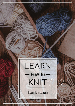 Knitting Workshop Needle and Yarn in Blue Posterデザインテンプレート
