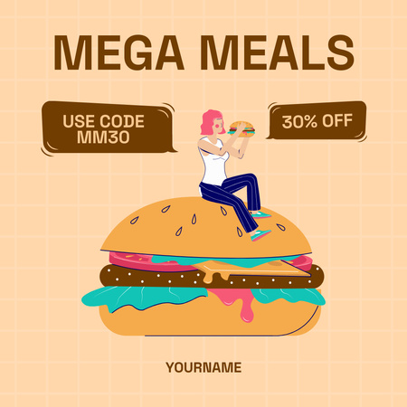 Street Food Discount Offer with Burger Instagram – шаблон для дизайна