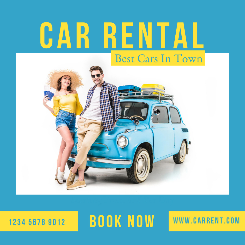Reliable Car Rental Services Ad with Booking Instagram Tasarım Şablonu