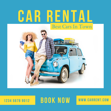 Car Rental Services Ad with Travelling Couple Instagramデザインテンプレート