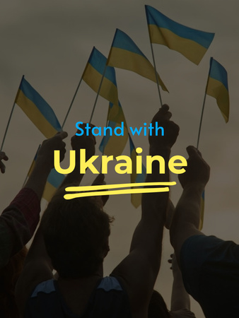 Заклик стати поруч з Україною та людьми з українськими прапорами Poster US – шаблон для дизайну