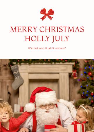 Ontwerpsjabloon van Flayer van Christmas Party July with Santa Claus and Cute Kids