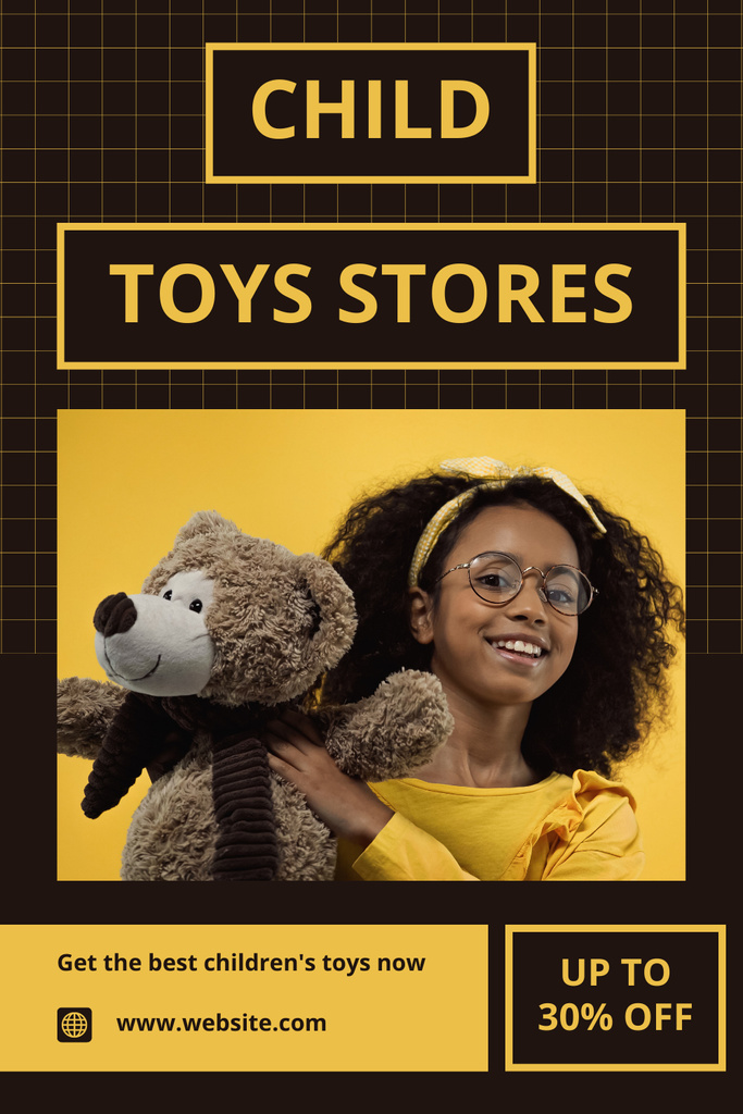 African American Girl Having Fun with Teddy Bear Pinterest Design Template
